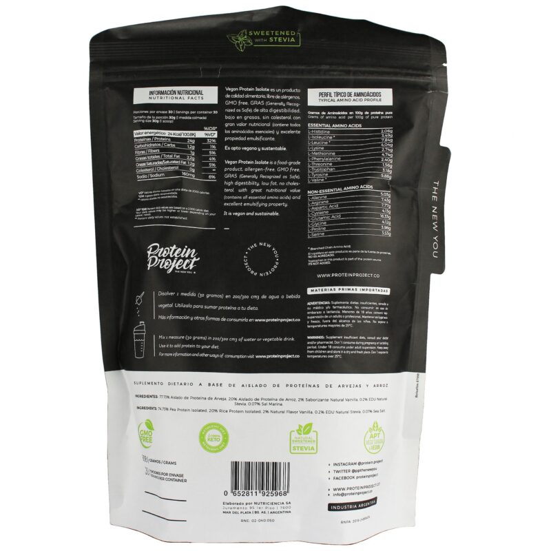 Plant Protein Isolate x 1 kg. (apto vegano y sustentable) Suplementos SM